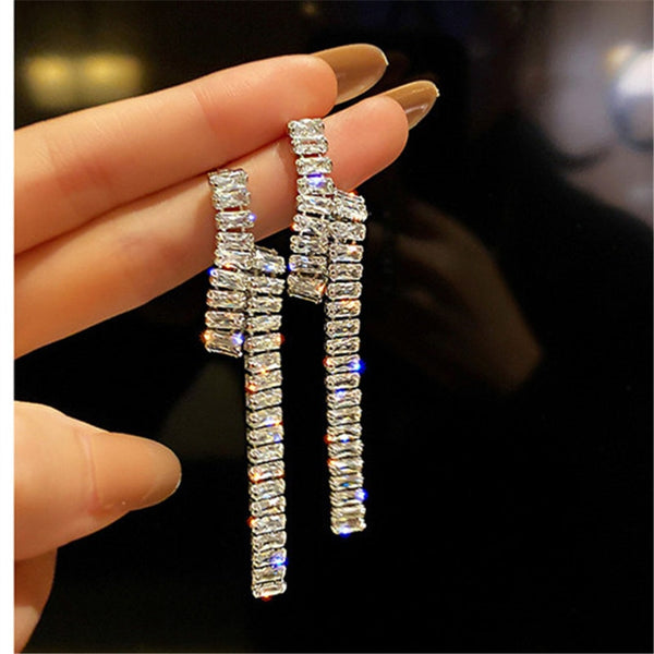 Fashion Long Tassel Zircon Crystal Drop Earrings for Women