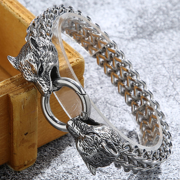 12MM Franco Link Chain Wolf Head Hand Bracelet Men's