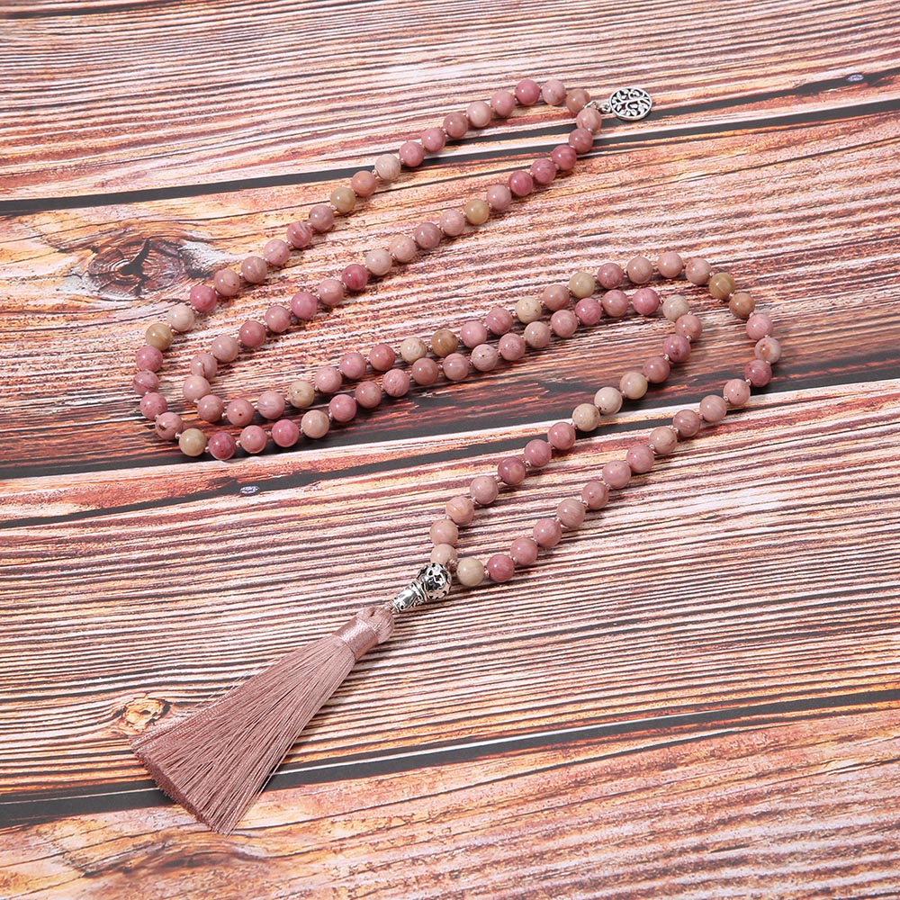 8mm Natural Rhodochrosite Beads Hand-Knotted Meditation Yoga Prayer Spirit Jewelry