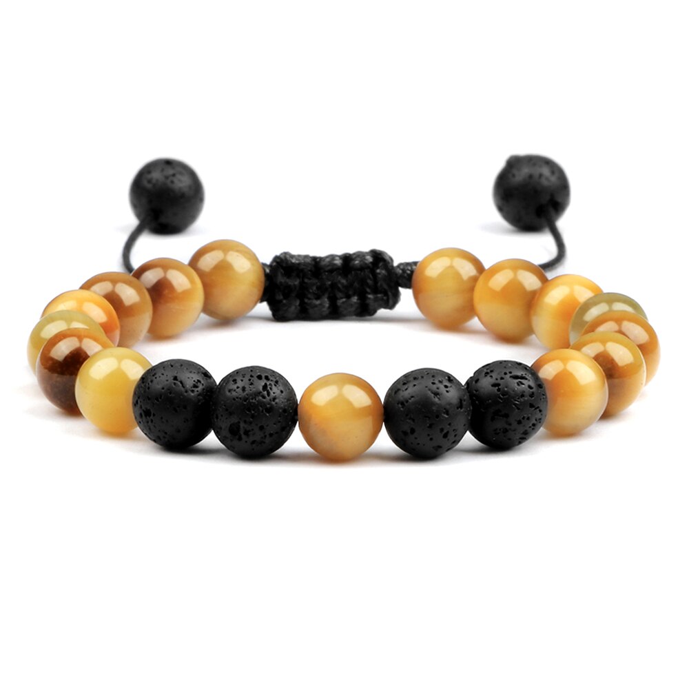 Multicolor Tiger Eye Stone Beads Bracelets Natural Lava Rock Men Women