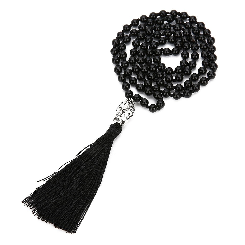 8mm Black Onyx Mala Necklace Meditation Yoga Blessing Jewelry