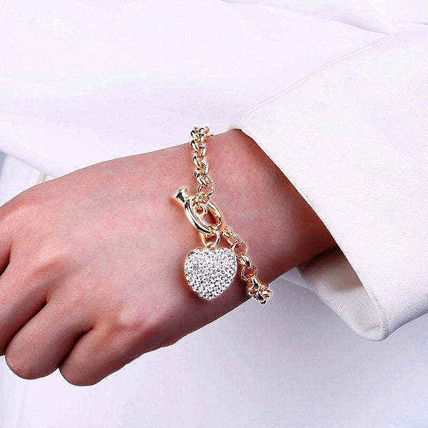 Crystal Heart Charms Bracelets For Women Gold Silver Color Bracelet