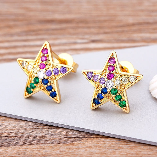 New Design 30 Styles Cute Rhinestone Gold Color Star Stud Earrings For Women