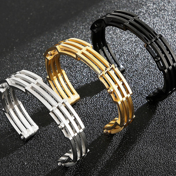 12MM Gold Plated Stainless Steel Open Bangle Cuff Bracelet For Men