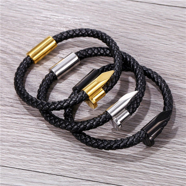 Creative Woven Leather Braceletes Stainless Steel Nail Braceletes