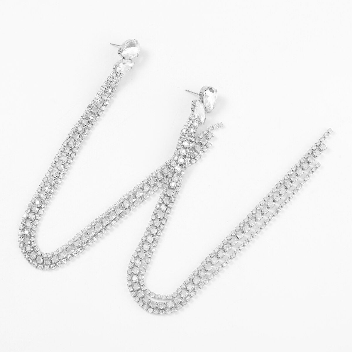 Fashion and Simple Metal Claw Chain Rhinestone Long Tassel Earrings