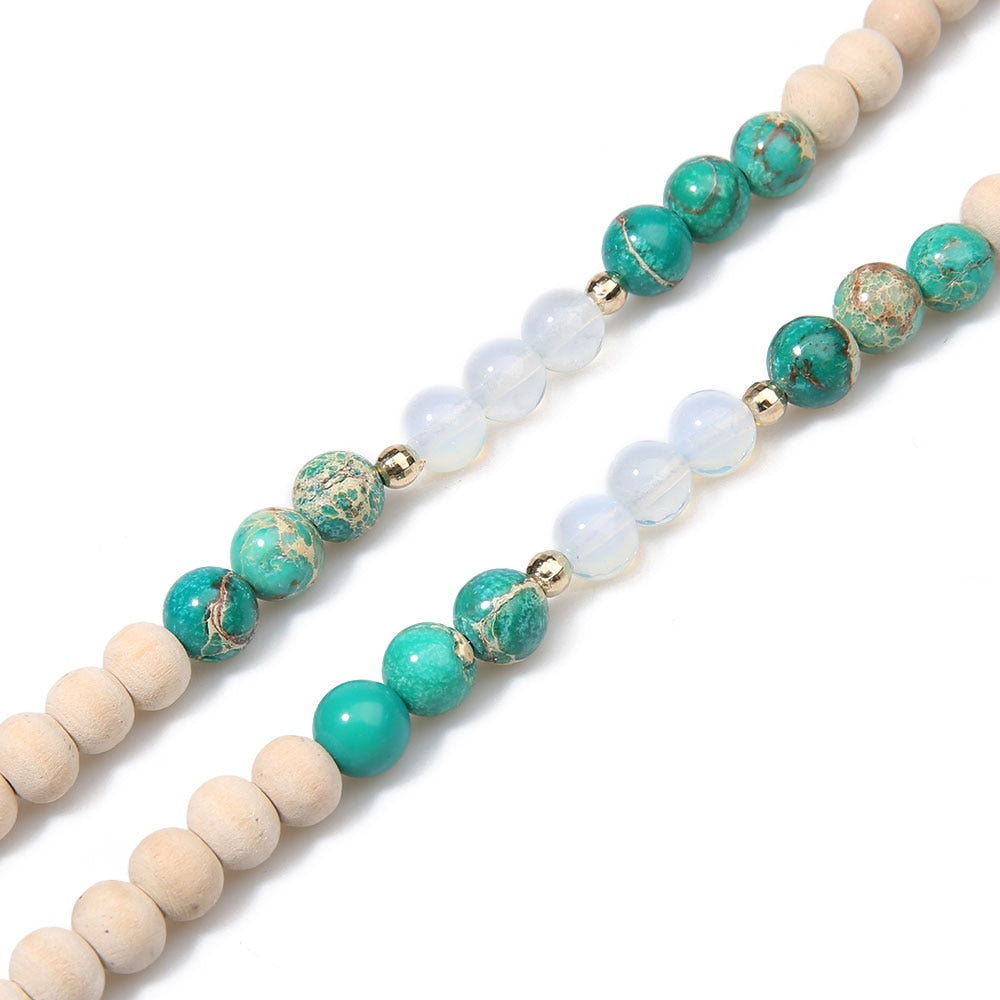 8mm Wooden Beads Emperor Stone Opal Beaded Necklace