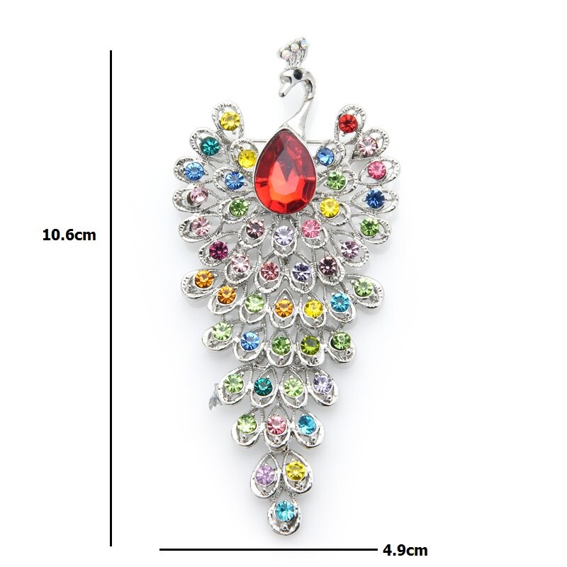 Big Rhinestone Peacock Bird Brooches Women