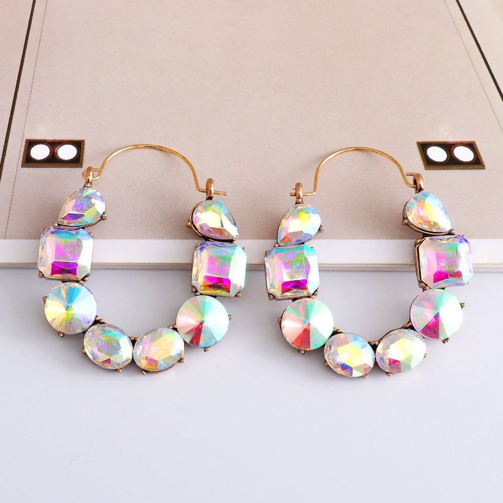 New Luxury Colorful Rhinestones Hoop Dangle Earrings