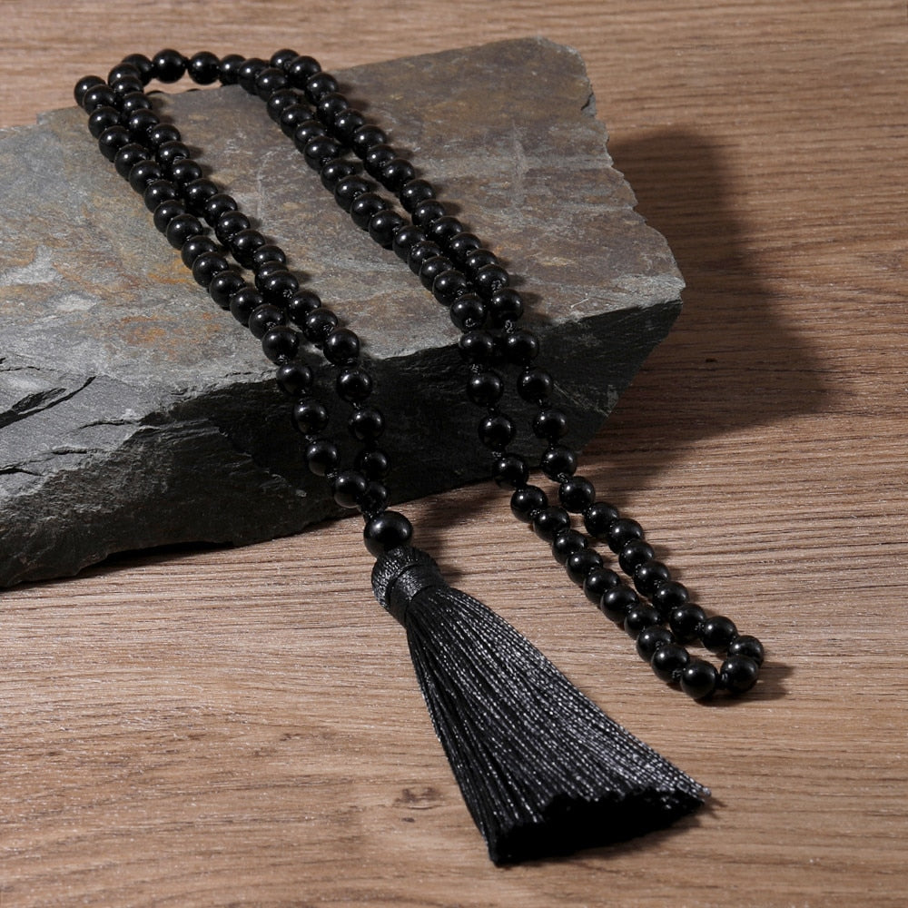 8mm Black Onyx Mala Necklace Meditation Yoga Blessing Jewelry