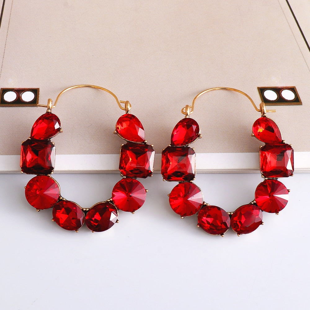 New Luxury Colorful Rhinestones Hoop Dangle Earrings