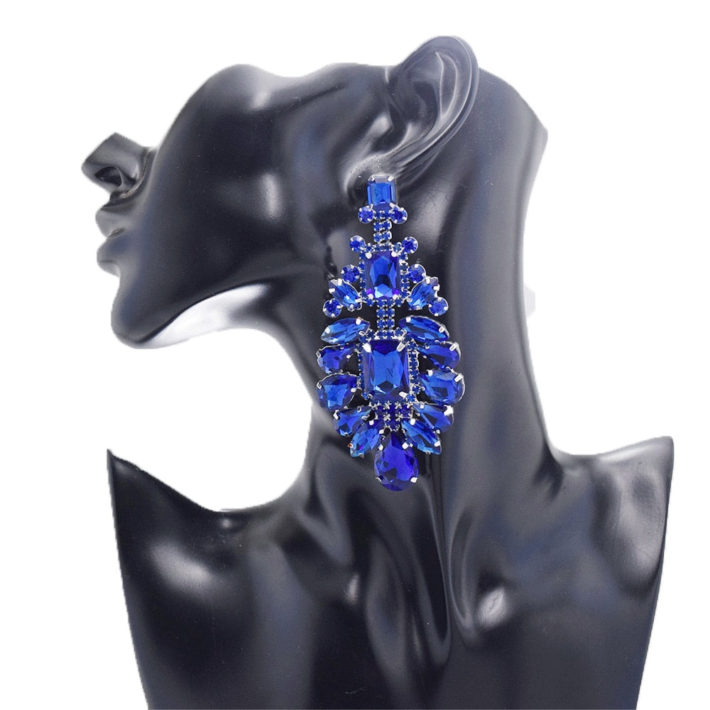 luxury All glass rhinestones big drop earring for wedding jewelry