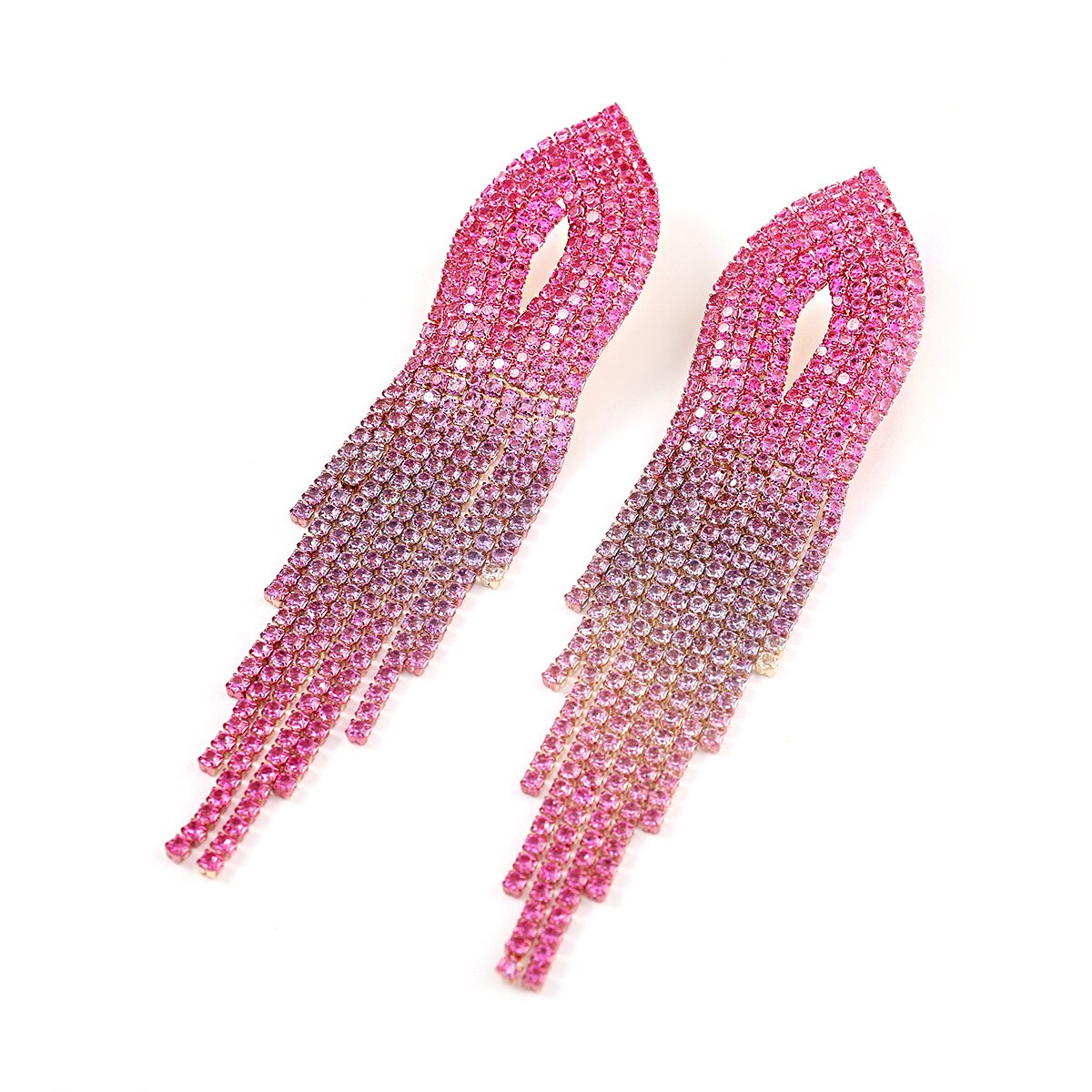 Fashion Metal Rhinestone Gradient Tassel Earrings Girl Creative Popular Dangle Earrings