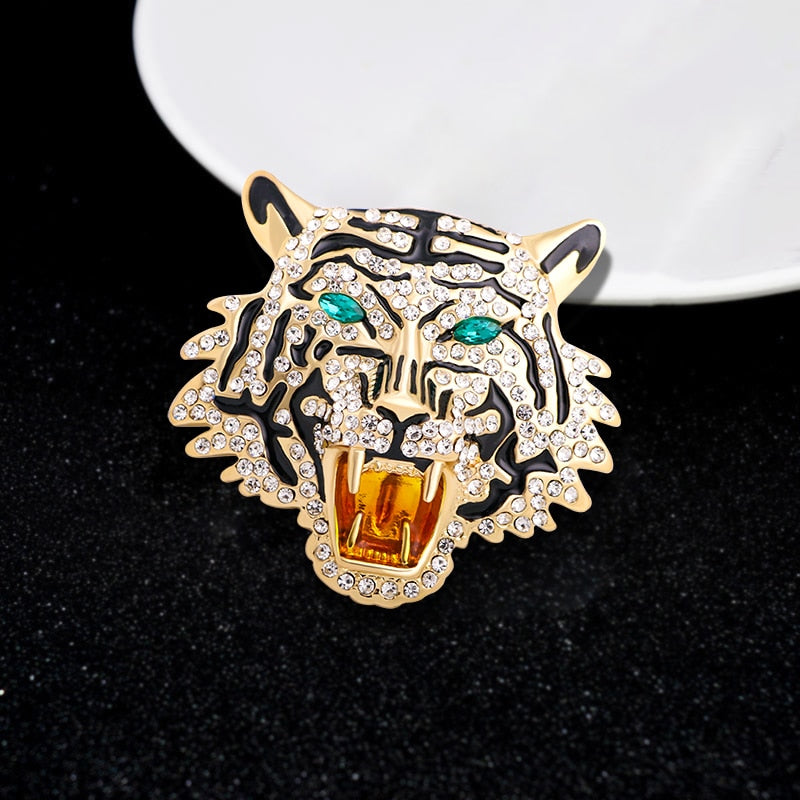 Rhinestone Roaring Tiger Brooches Women Men