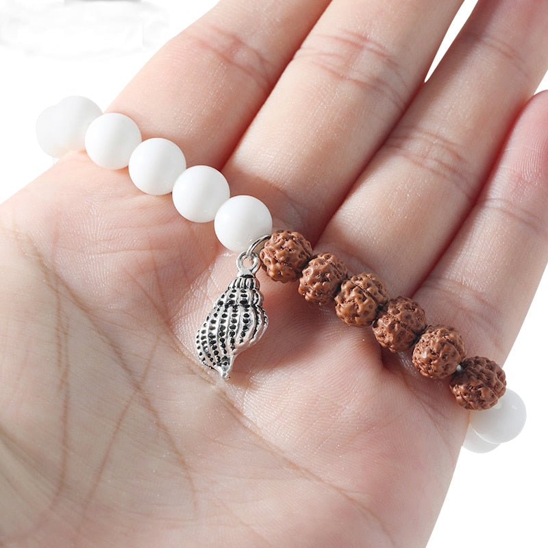 Rudraksha  White ClamMen and Women Elastic Rope Bracelet