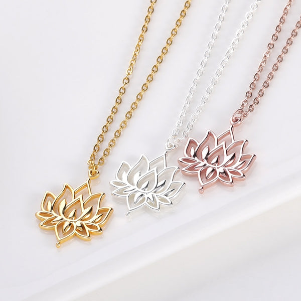 Fashion Gold Color Stainless Steel Flower Lotus Shape Couple Pendant Yoga Chakra Necklace