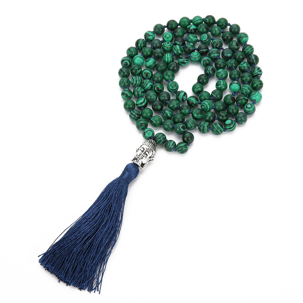 6/8mm Malachite Beaded Knotted Necklace