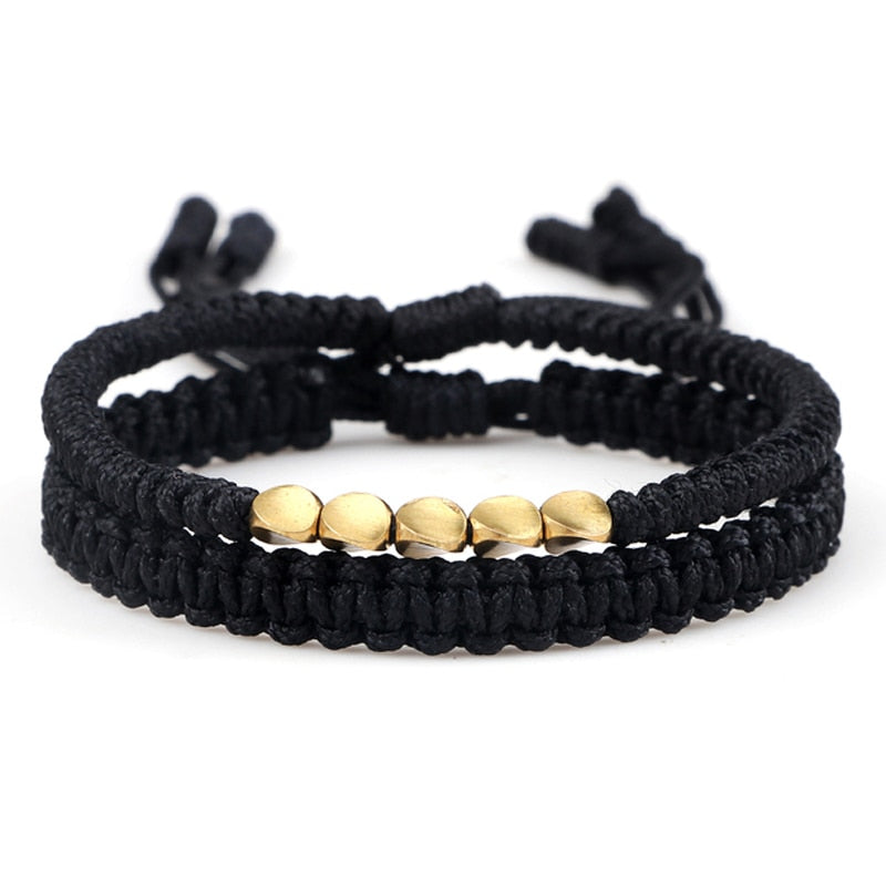 2pcs/set Handmade Woven Thread Rope Irregular Copper Beads Bracelets Women Men