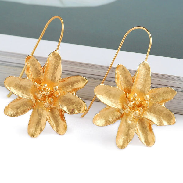 Fashion Metal Flower Charm Dangle Earrings Trend Luxury Quality Ear Accessories For Women