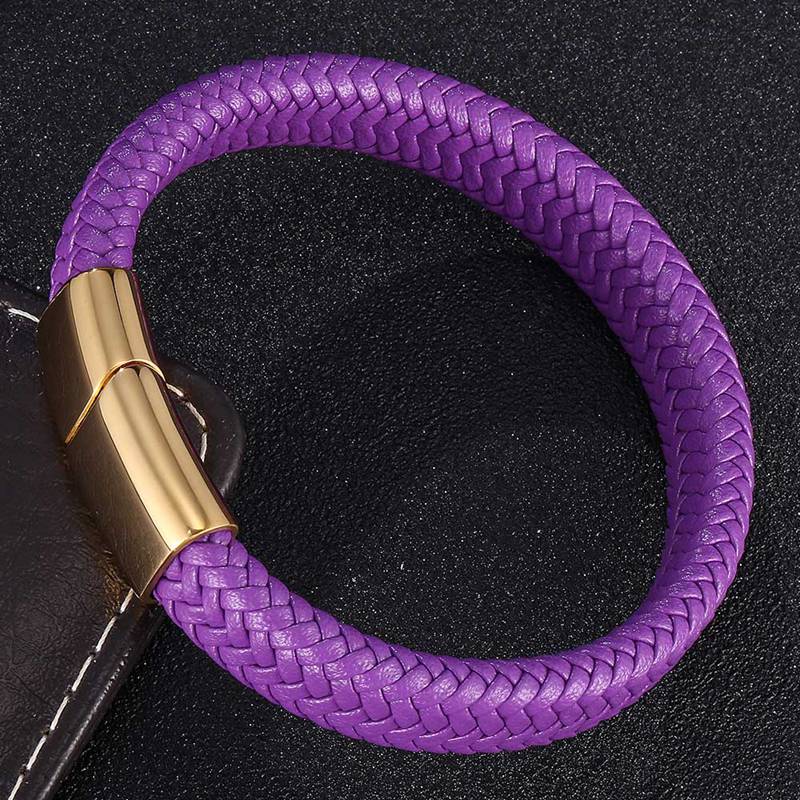 Simple Purple Braided Leather Rope Bracelet for Men