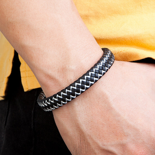 Fashion Genuine Leather Bracelet Men Black Braided Rope Bracelets