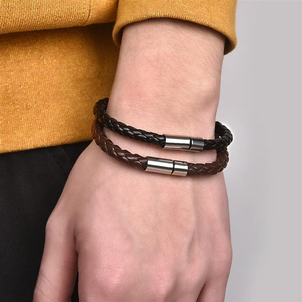 Classic Style Leather Bracelets 22cm Simple Braided Brown Bracelets