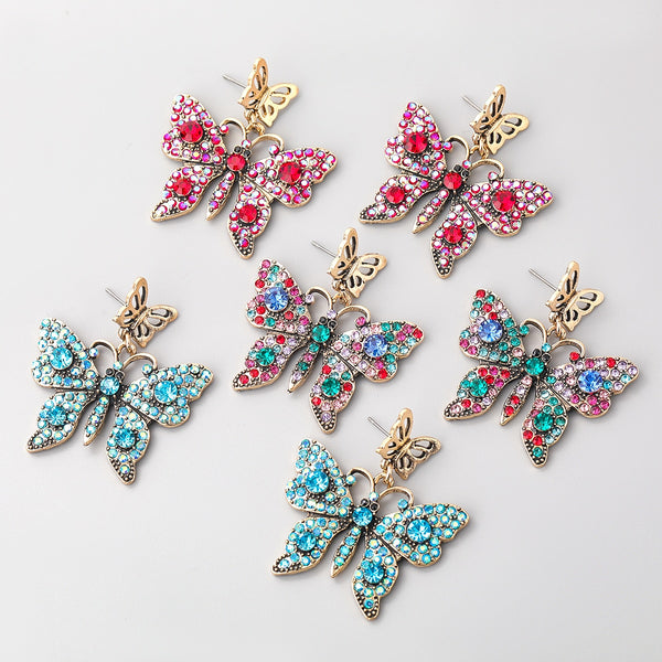 Pauli Manfi Fashion Multi-layer Metal Rhinestone Butterfly Earrings Women