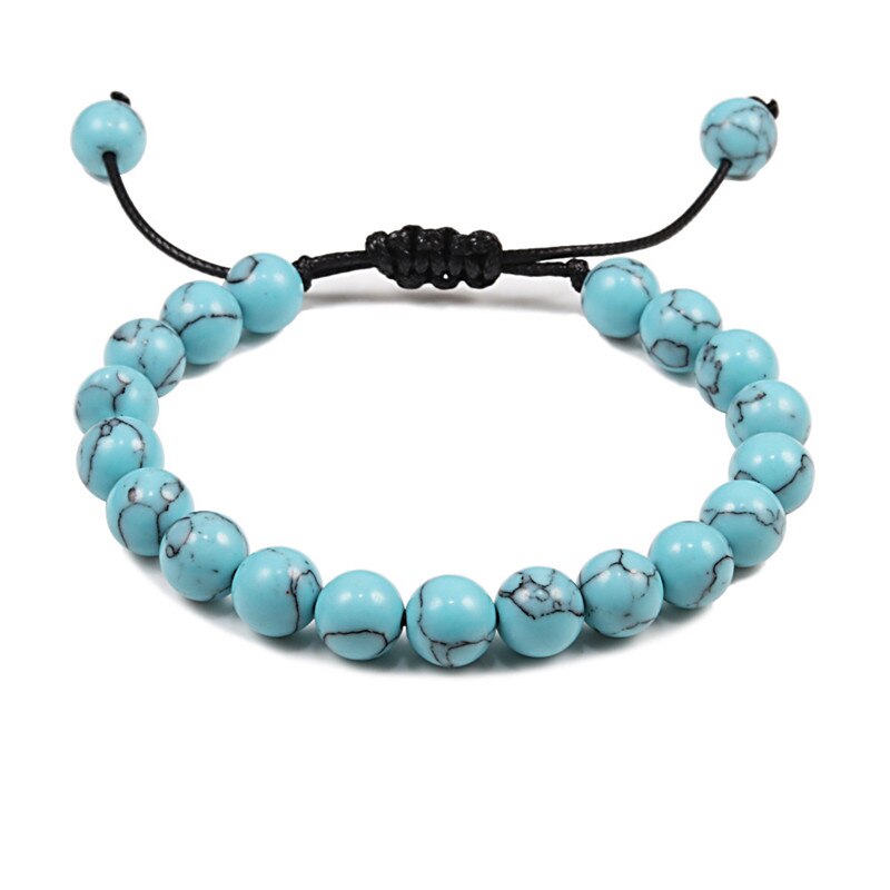 Adjustable Blue Pine Stone Braided Rope Bracelets Women Men