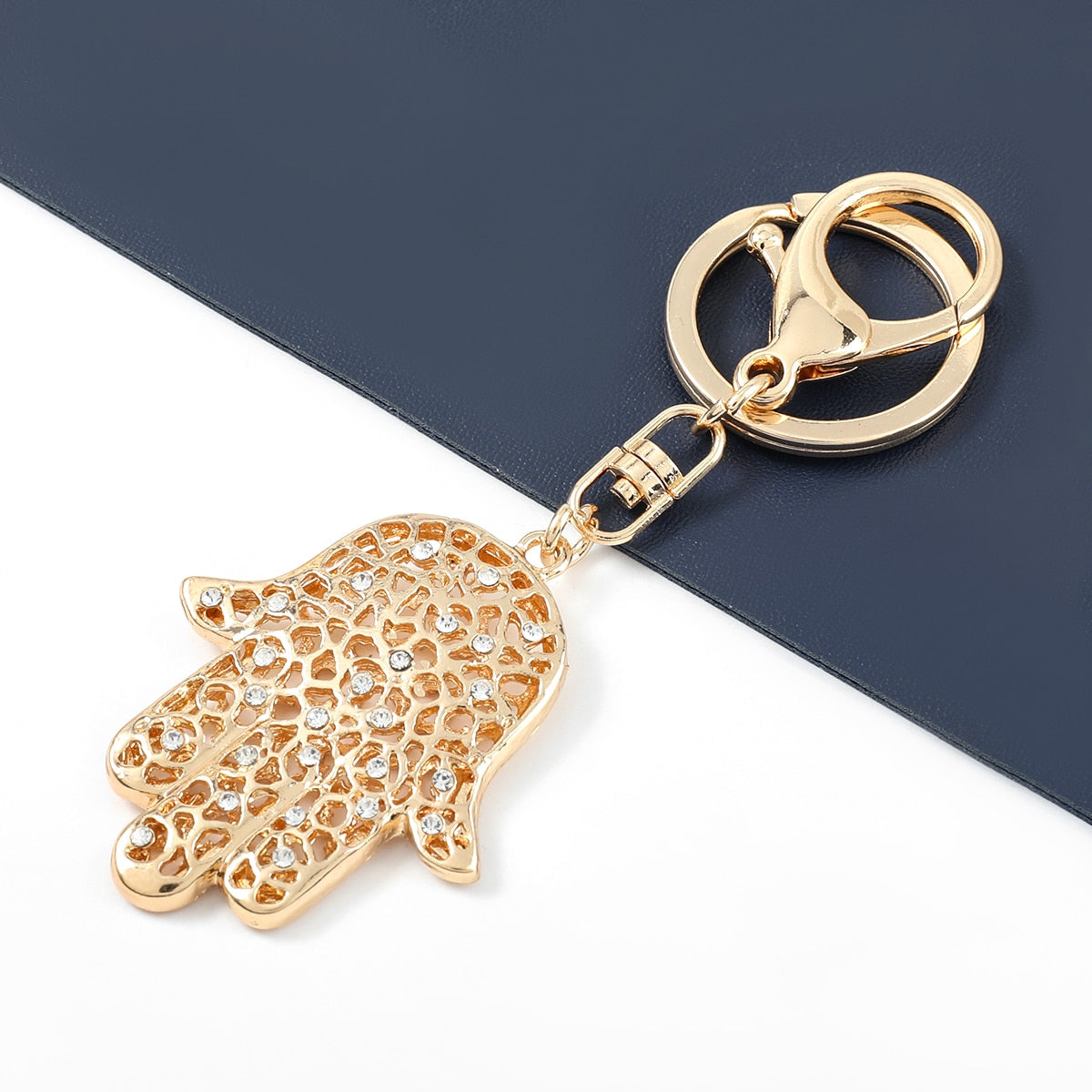 Fashion Metal Rhinestone Palm Keychain Female Car Key Ring