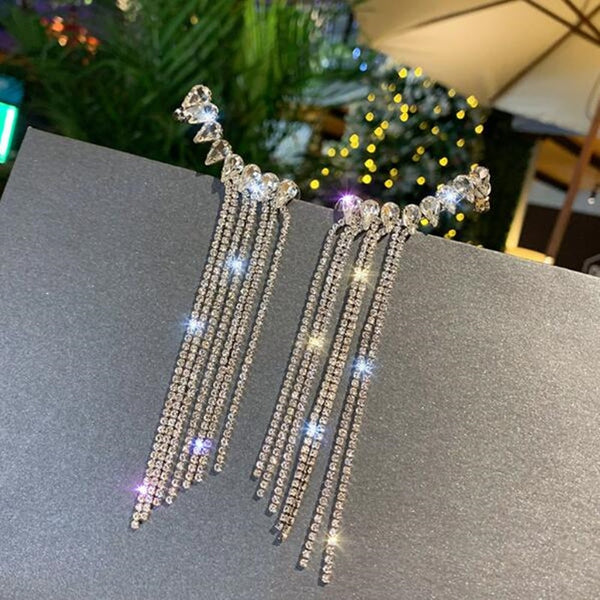 Fashion Long Tassel Full Rhinestone Drop Earrings Bijoux Shiny Water Drop Crystal Dangle Earrings