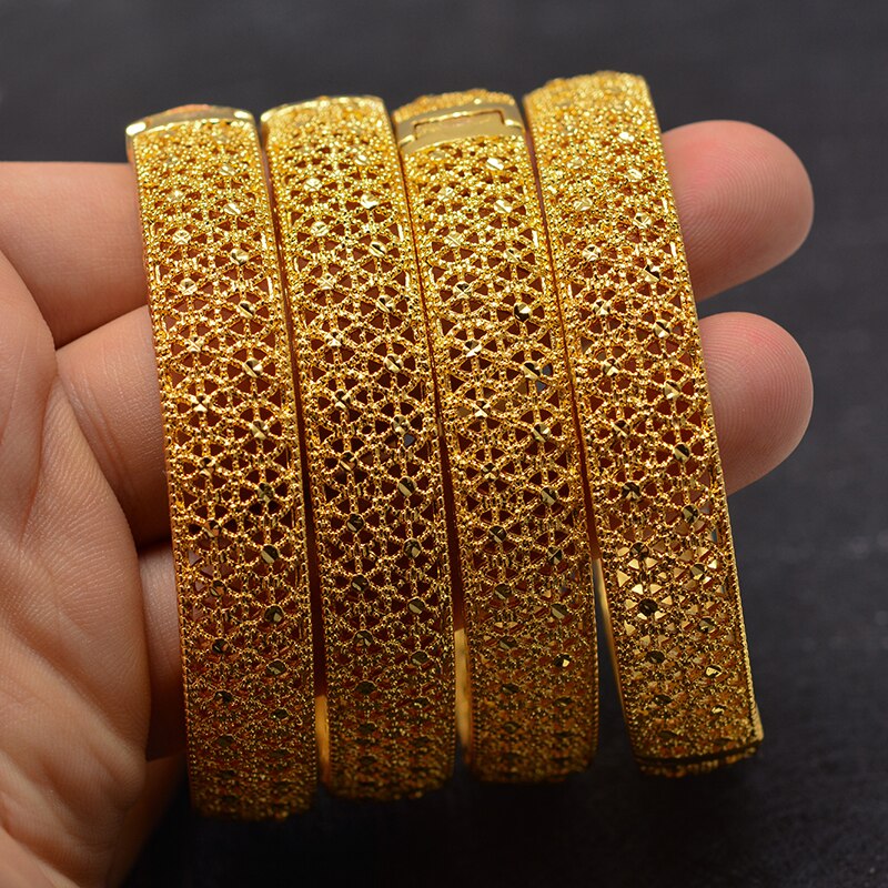 4PCS 24k Gold Bangle for Women Gold Dubai Bride Wedding Ethiopian Bracelet