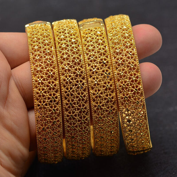 4PCS 24k Gold Bangle for Women Gold Dubai Bride Wedding Ethiopian Bracelet