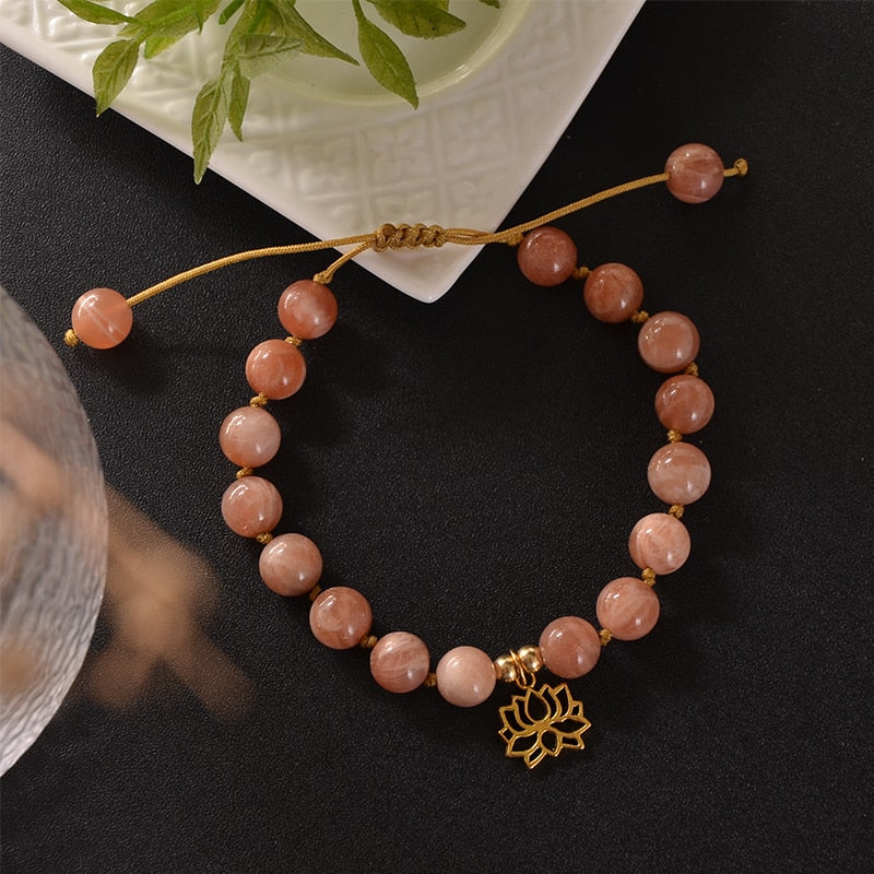 8mm Natural Citrine Sunstone Beaded Knotted Bracelet