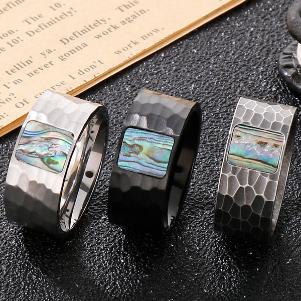 Vintage Stainless Steel Men's Finger-Rings Black Shell Ring For Men