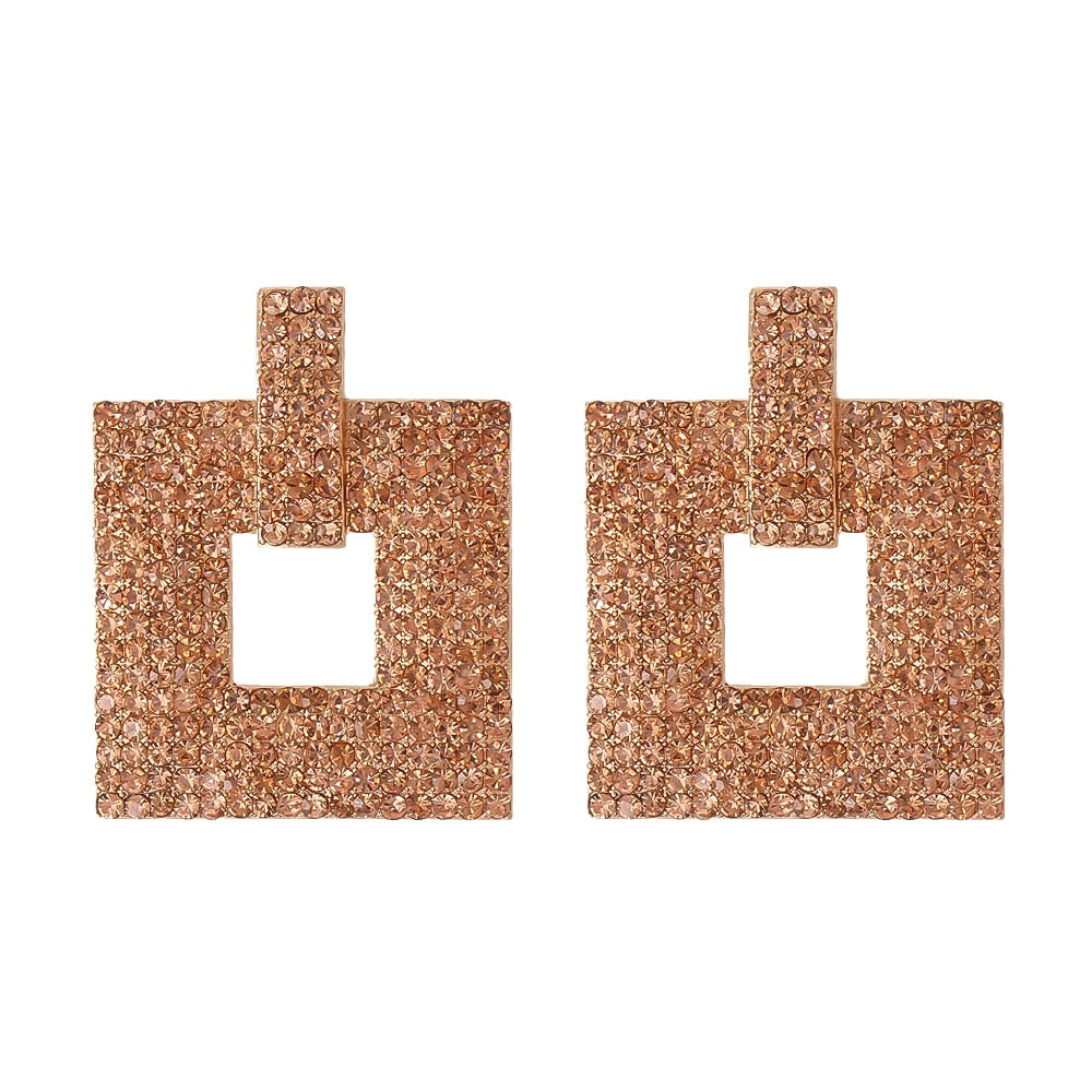 Square Geometric Crystal Earrings Statement Rhinestone Shiny  Luxury Drop Earing