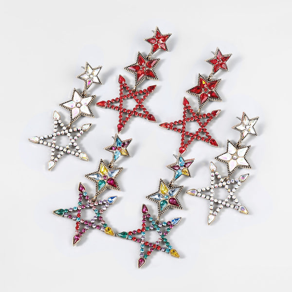 Metal Rhinestone Multilayer Star Earrings Campus Party Simple Dangle Earrings Women