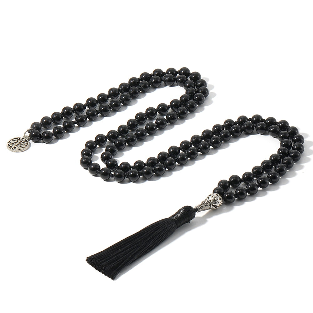 8mm Black Onyx Mala Necklace Meditation Yoga Blessing Jewelry