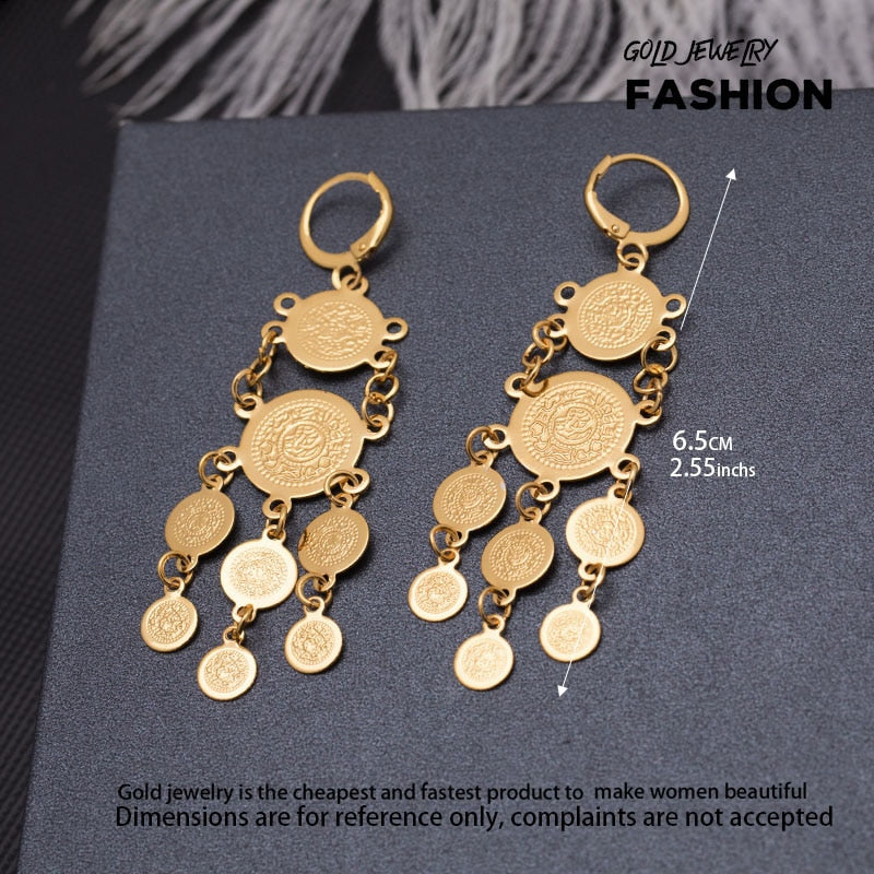 Gold Color Coin Earrings For Women Girl Ethiopia Wedding jewelry