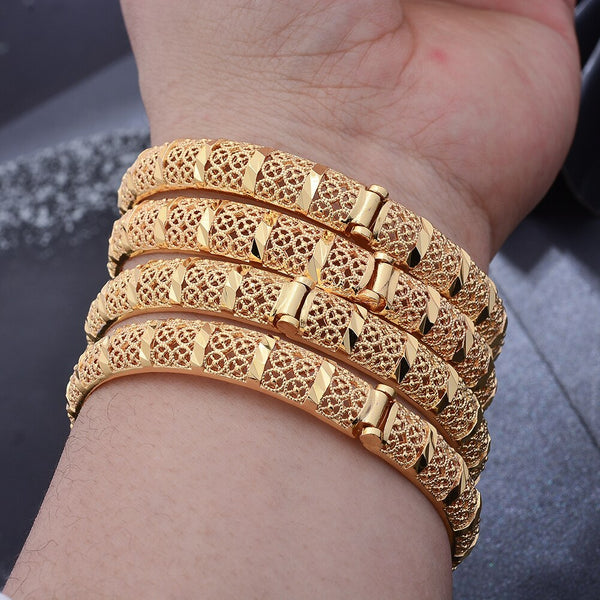 1-4Pcs French New 24K Gold Color Bangles For Women Girls Wedding Bridal Party Girl  Bracelet wife Gifts