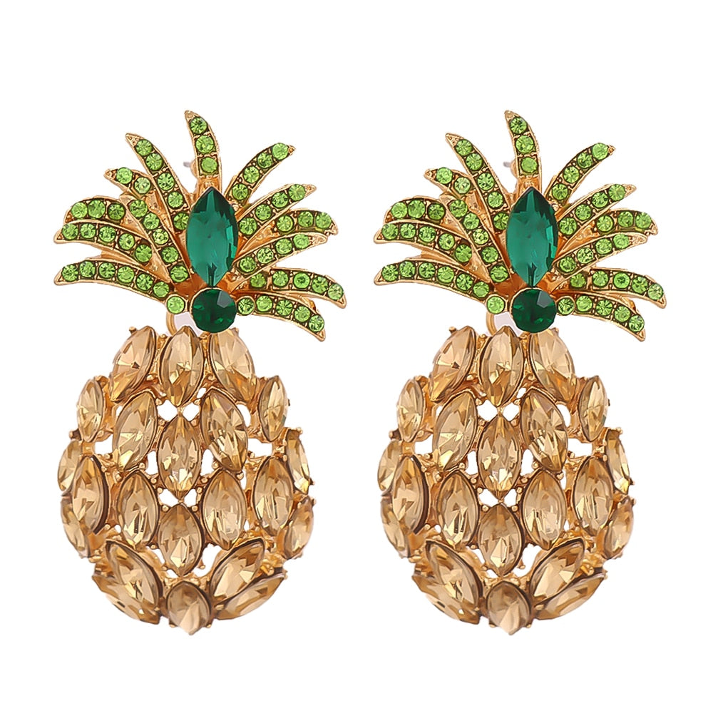 Vintage Fruit Pineapple Crystal Stud Earrings Vintage Rhinestone Cute Earrings