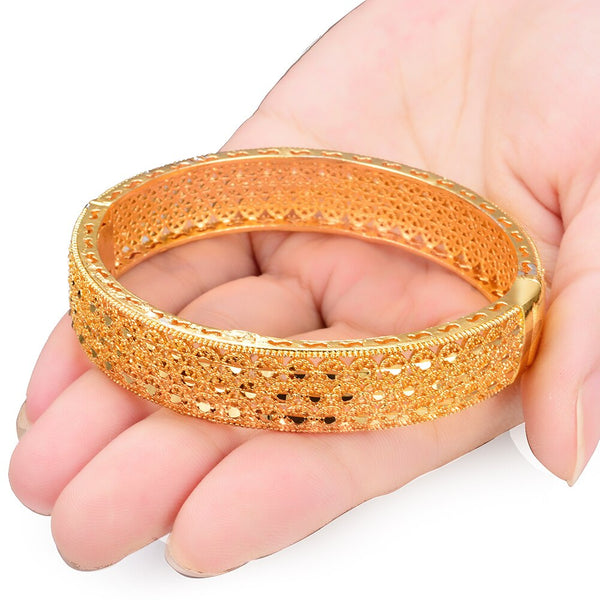 4pcs/lot charm 24Kbracelets for women luxury  gold Color hollow beach party bangle