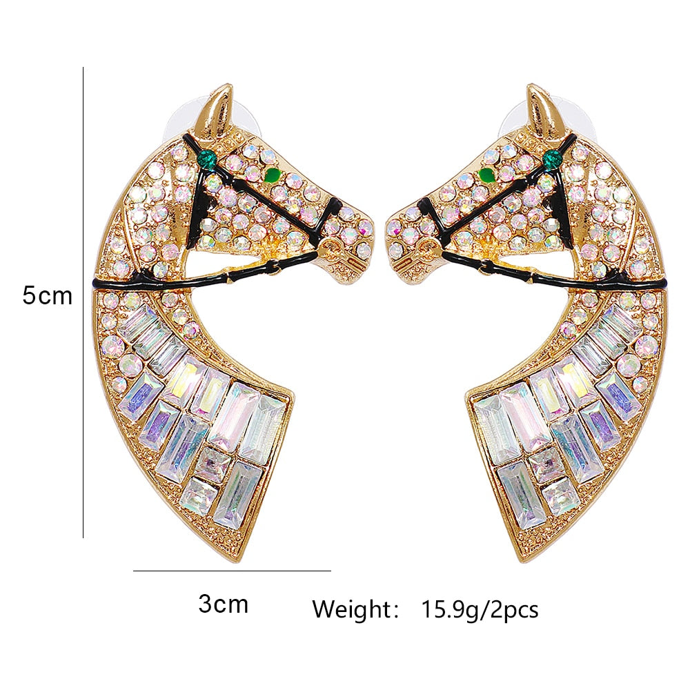 Fashion Rhinestone Warhorse Earrings for Women Shiny Animal Drop Crystal Dangle Earrings