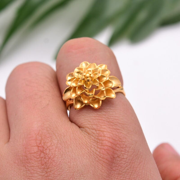 New Ethiopian Flower  Wedding Ring for Women Gold Color Ring