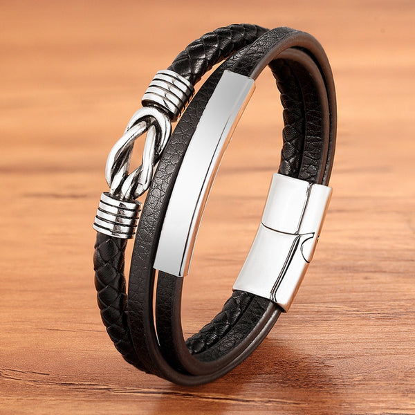 Men Bracelet Genuine Leather Braided Rope Gold Silver Trendy Charm Bangles