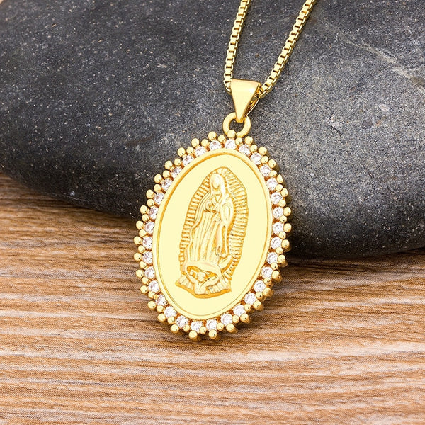 New Arrival 10 Styles Copper CZ Virgin Mary Necklaces For Women Men