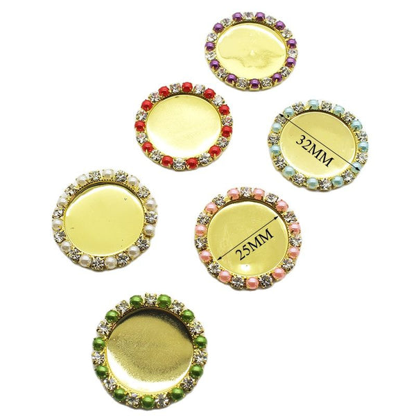 10pcs/lot 32MM Gold Round Pearl Crystal Metal Rhinestone Button