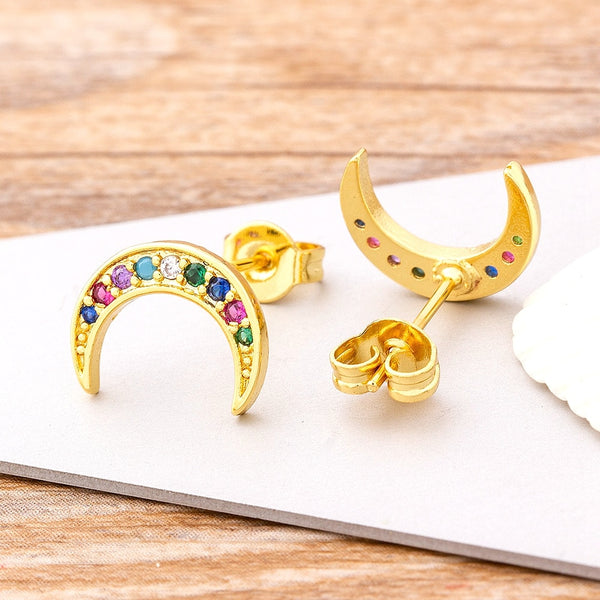 Fashion Copper Zircon Horn / Crescent Moon Shape Charm Stud Earrings For Women