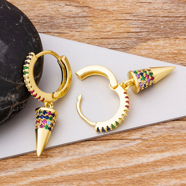 New Luxury Colorful Copper Zircon Bullet Shape Earrings For Women