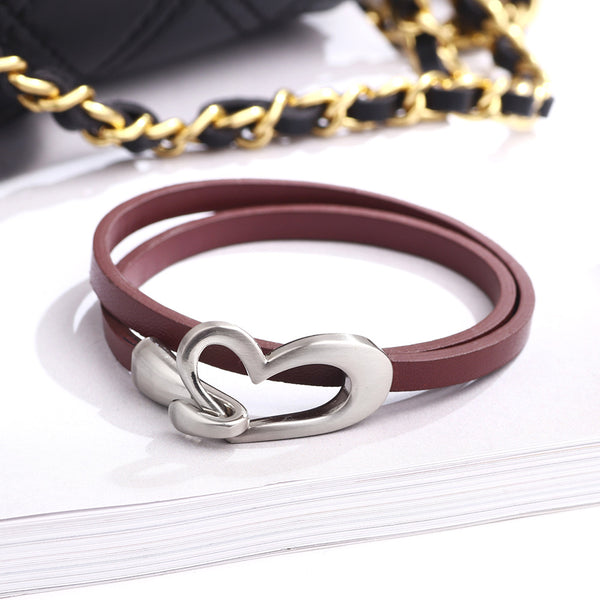 Fashion Simple Bracelet Multiple Layer Leather Bracelet Alloy Love Charms Wrap Bangle