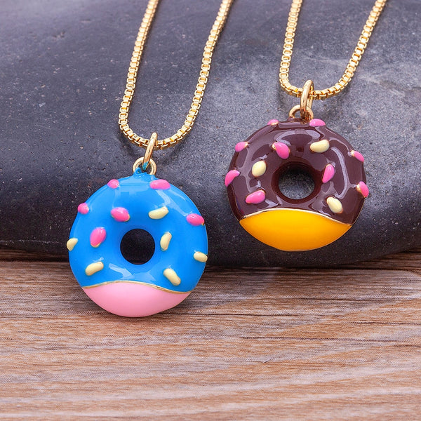 Trendy Kawaii Donut Bread Enamel Drop Oil Colorful Pendant